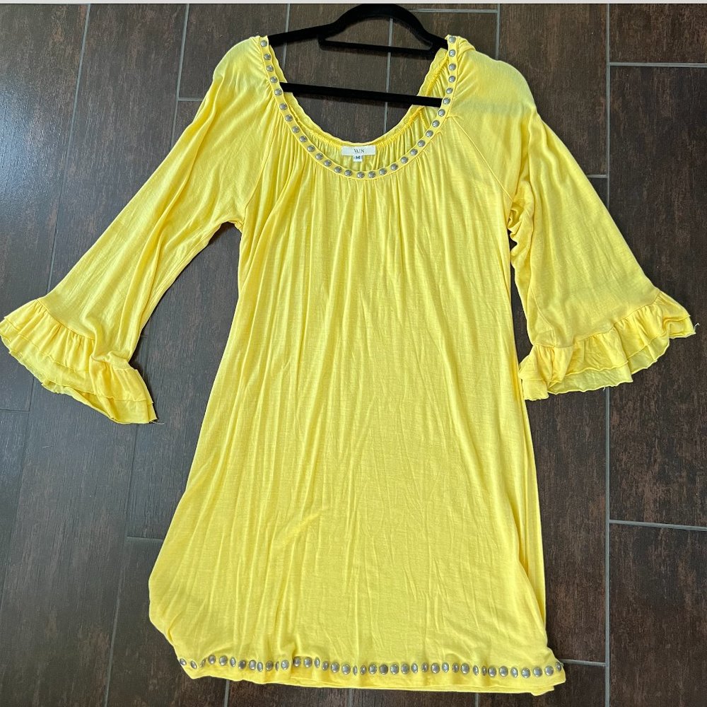 Yellow Midi Dress with Silver Buttons
